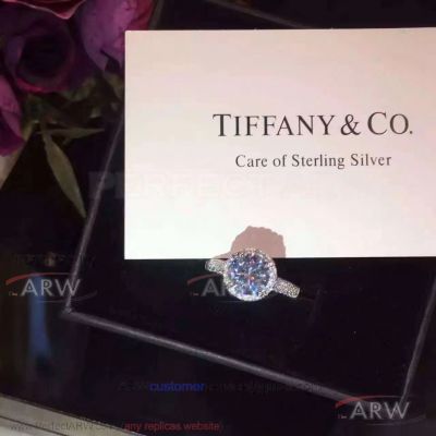 AAA Replica Tiffany Blue Sapphire Diamond Ring - 925 Silver